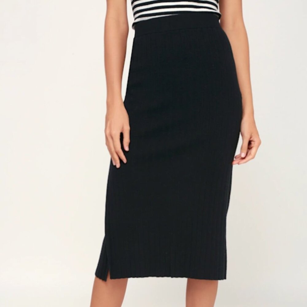 Kellie Black Ribbed Sweater Pencil Skirt